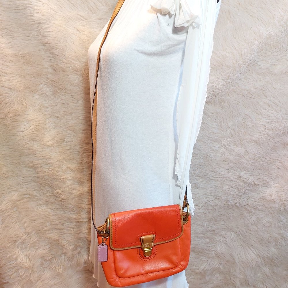 Coach Coral Red Leather Flap Cross Body Mini Bag